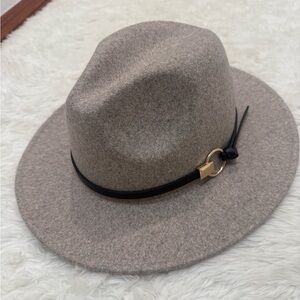 Stylish grey women’s Hat with Black Band and gold accent